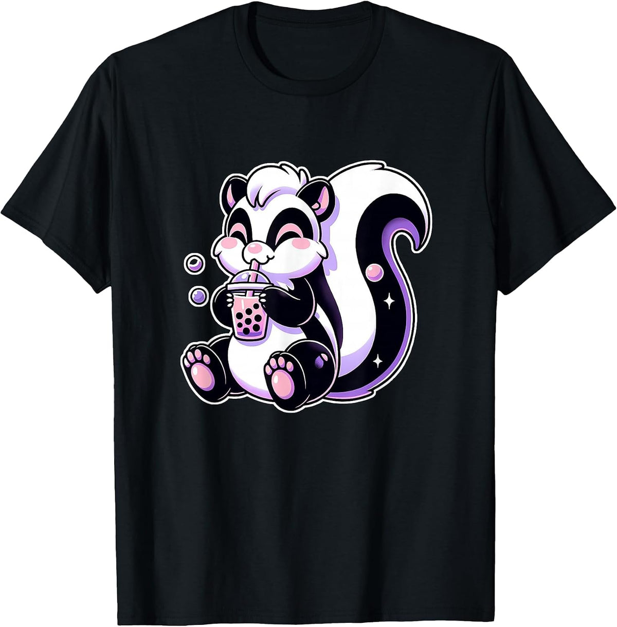 Pastel Goth Skunk Bubble Tea T-Shirt - Black