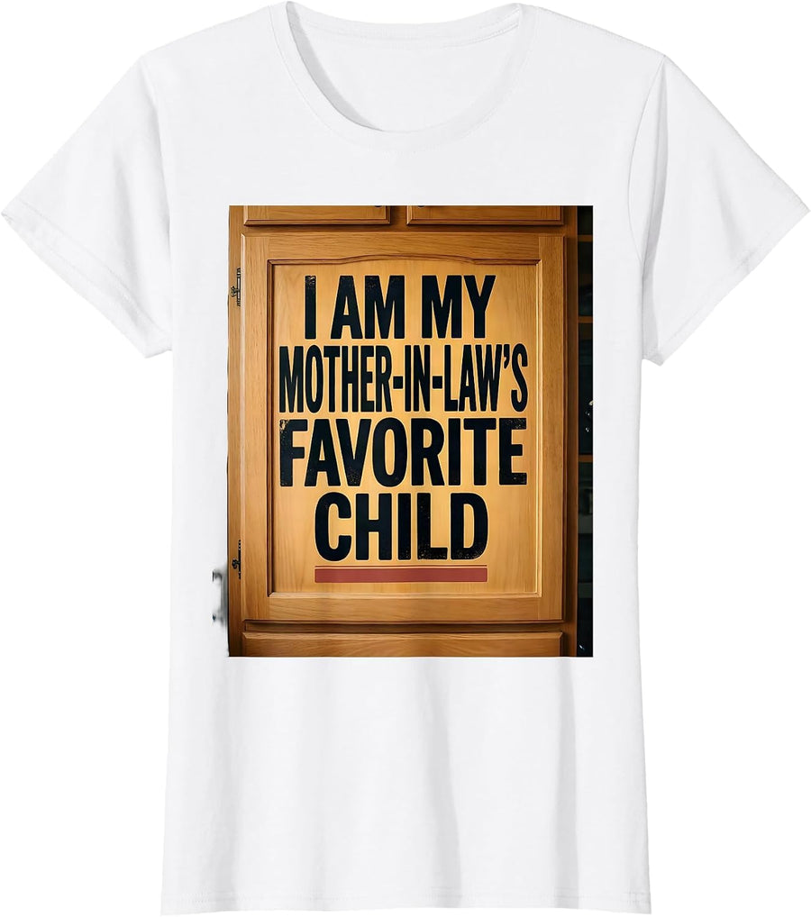 Women's I Am My Mother-in-Law's Favorite Child Funny Family Humor T-Shirt - White