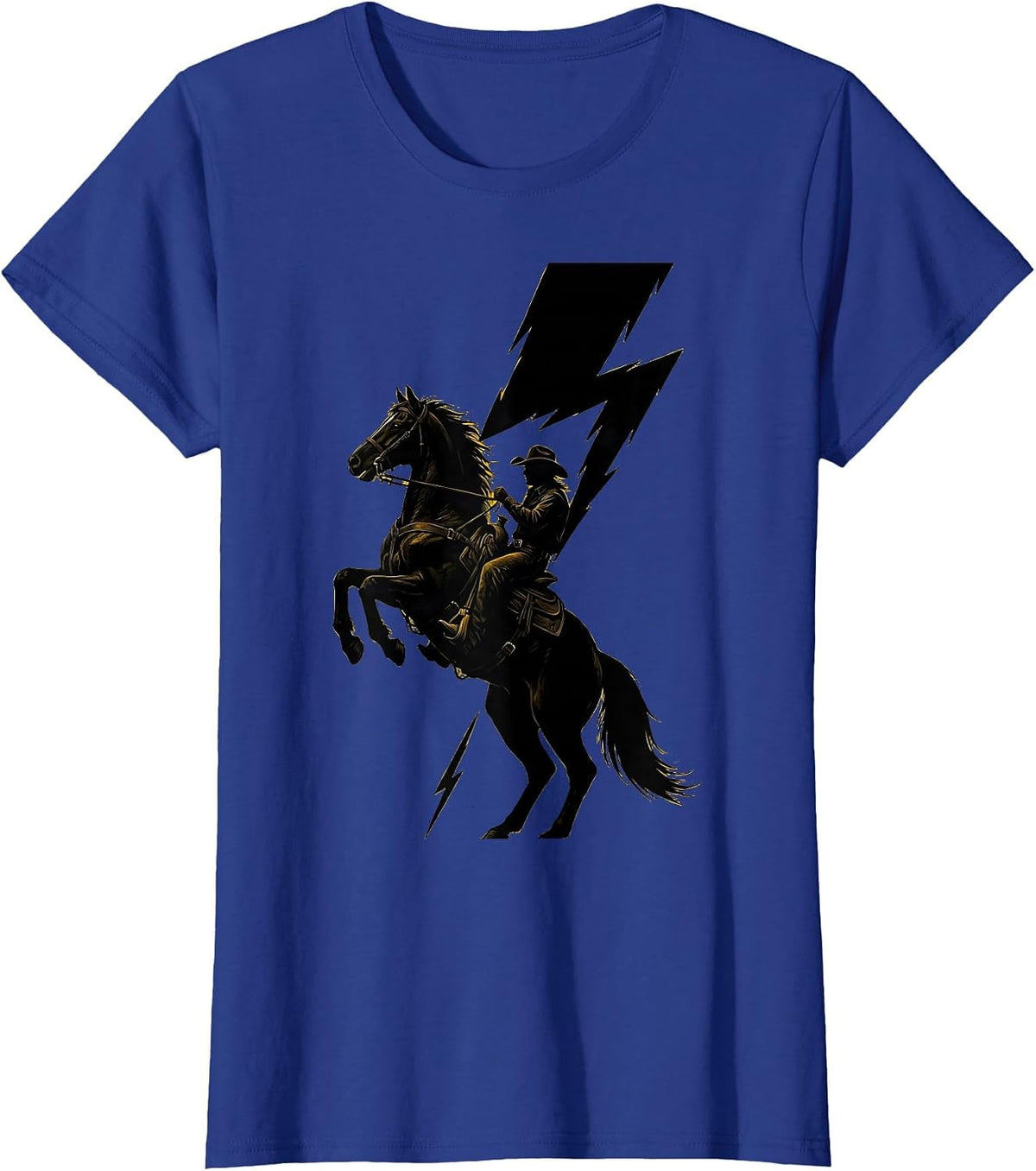 Women's Rearing Horse Lightning Bolt Cowboy Design T-Shirt - Royal Blue