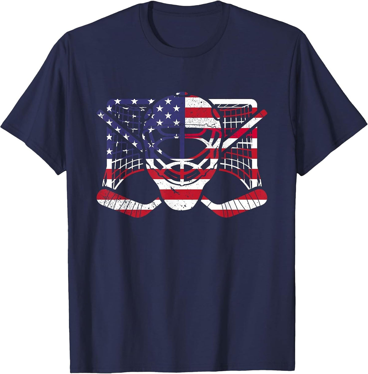 Ice Hockey Goalie American Flag USA Goalie mask 4th of July T-Shirt - Navy Blue
