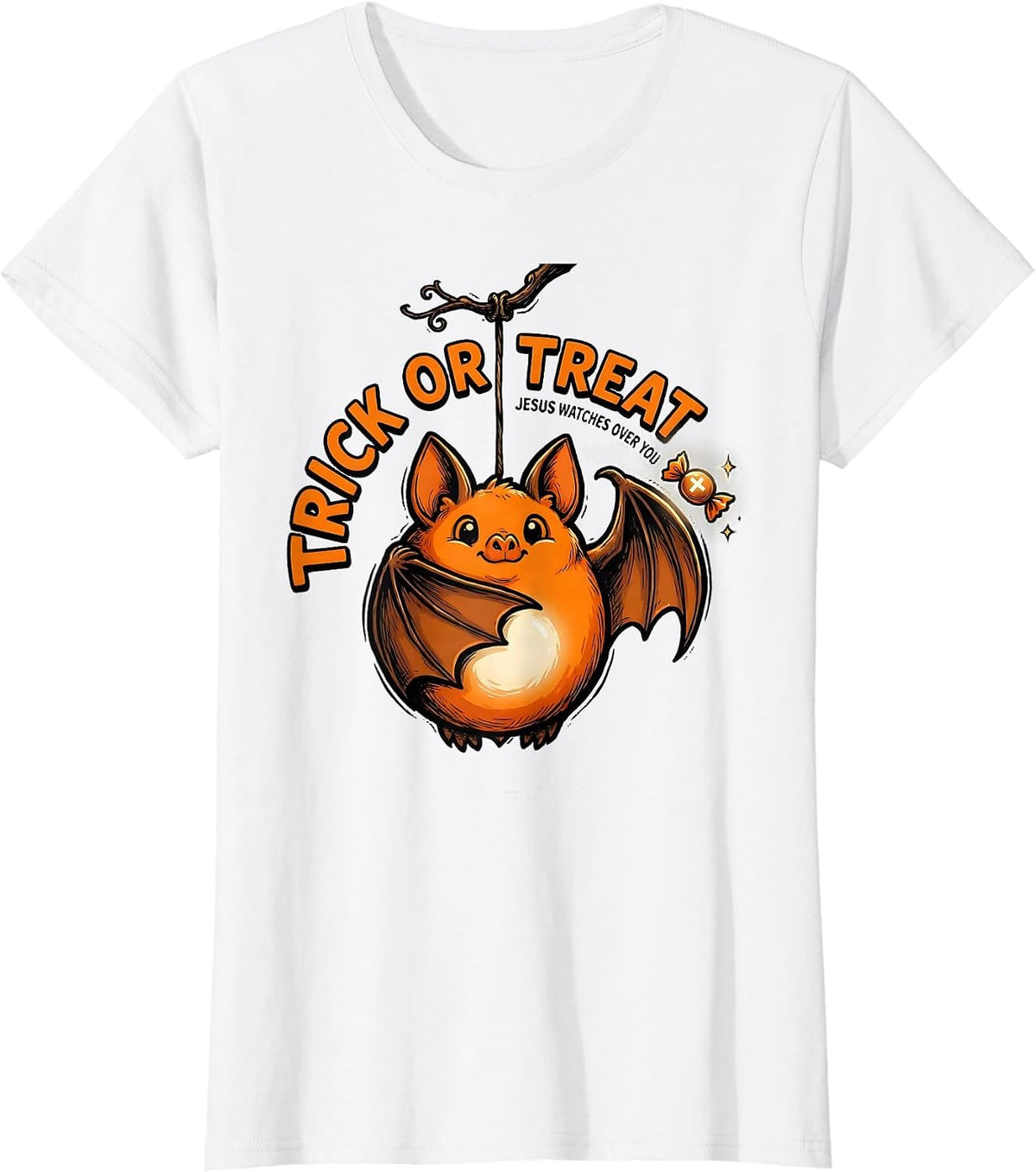 Trick Or Treat Jesus Watches Over You Faith-Over-Fear Humor T-Shirt - White