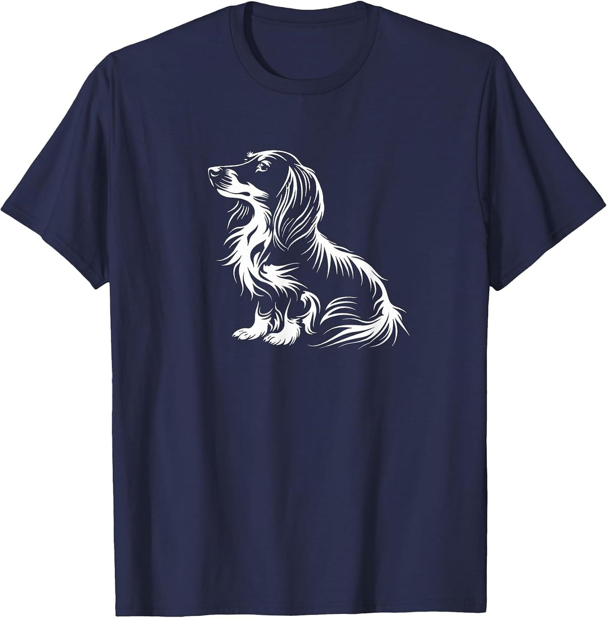 Mens Womens Moms Retro Vintage Logo Long Haired Dachshund T-Shirt - Navy Blue