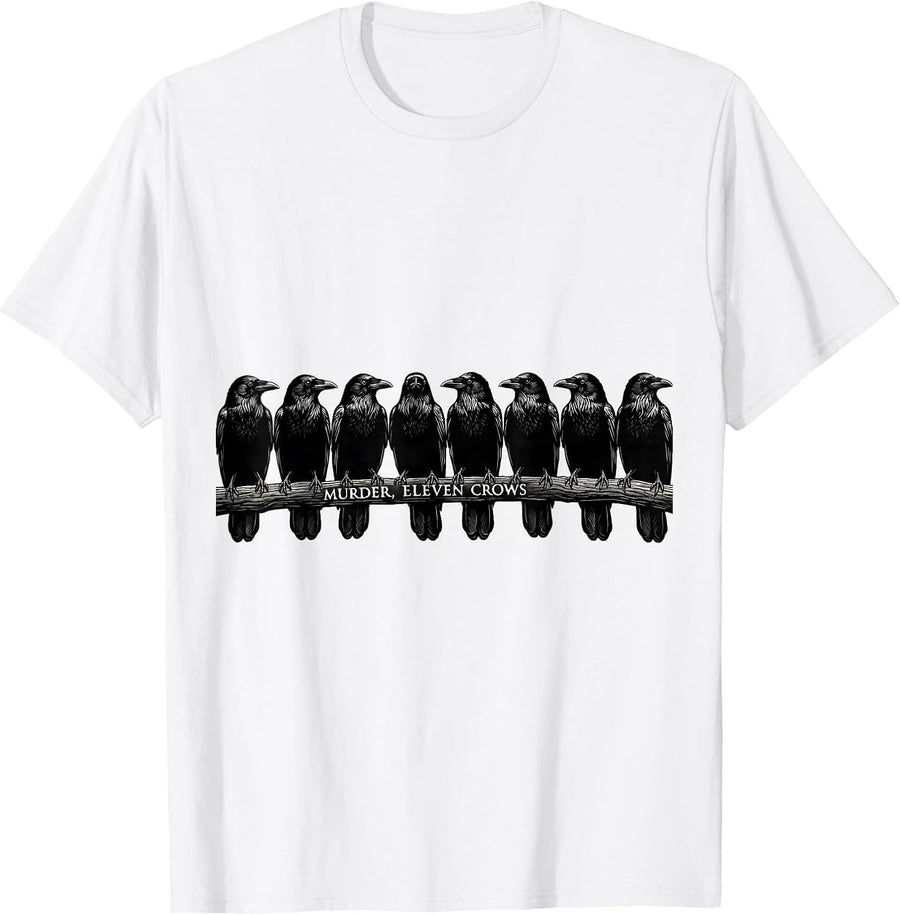 Men's Murder Eleven Crows Dark Humor Gothic Bird Lover T-Shirt - White