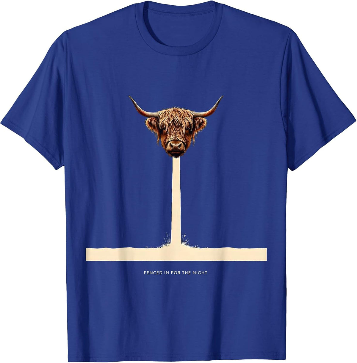 Fenced In For The Night Funny Highland Cow Sleepwear Humor T-Shirt - Royal Blue