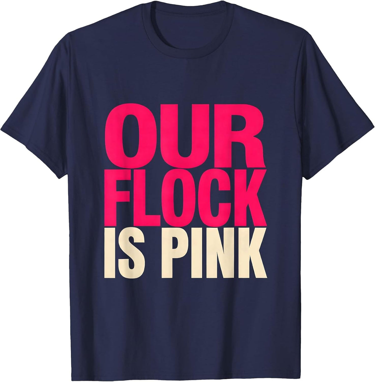 Our Flock Is Pink Flamingo Novelty Family Matching Vacation T-Shirt - Navy Blue
