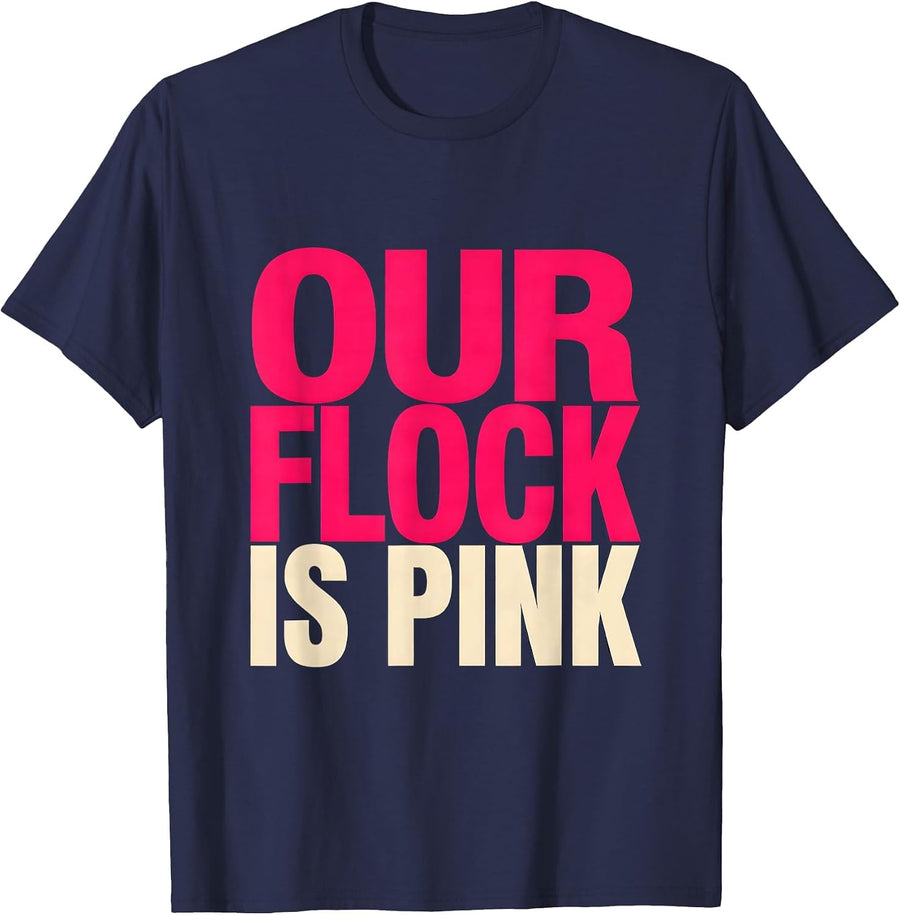 Our Flock Is Pink Flamingo Novelty Family Matching Vacation T-Shirt - Navy Blue
