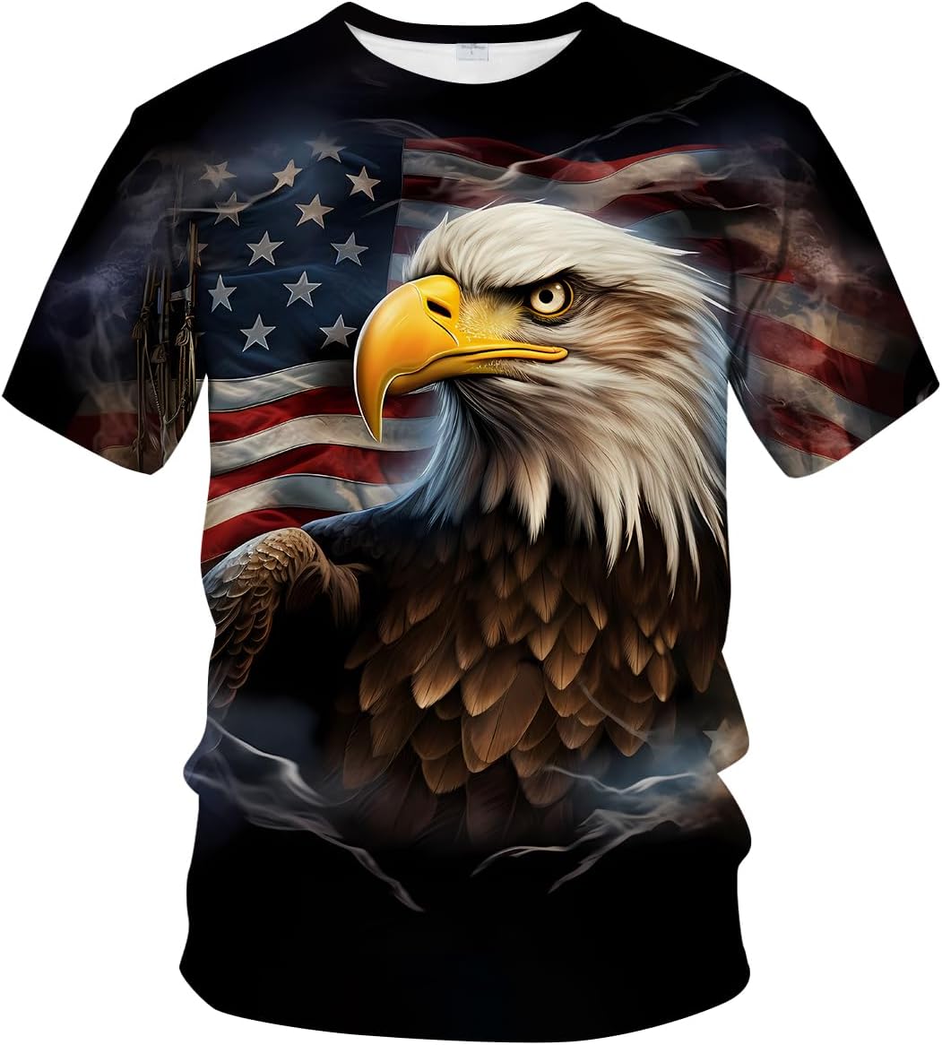 Funny USA Bald Eagle T-Shirt American Flag Style Graphic Tee Shirt - Brown