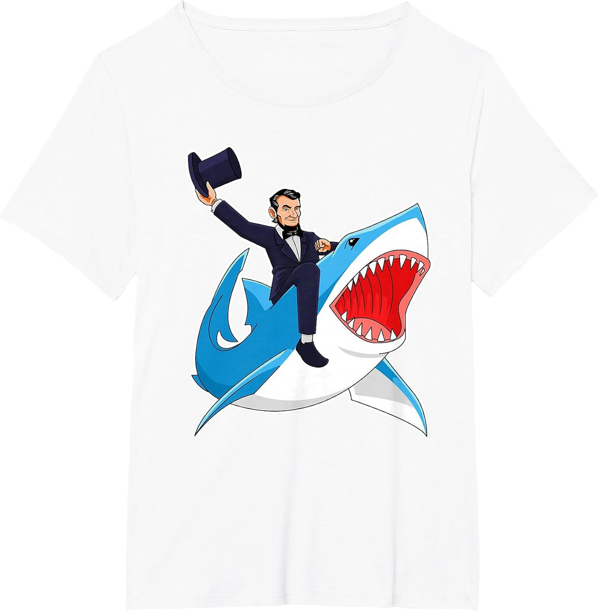 Abraham Lincoln Riding A Shark, Men Boys, 4th of July Abe T-Shirt - White