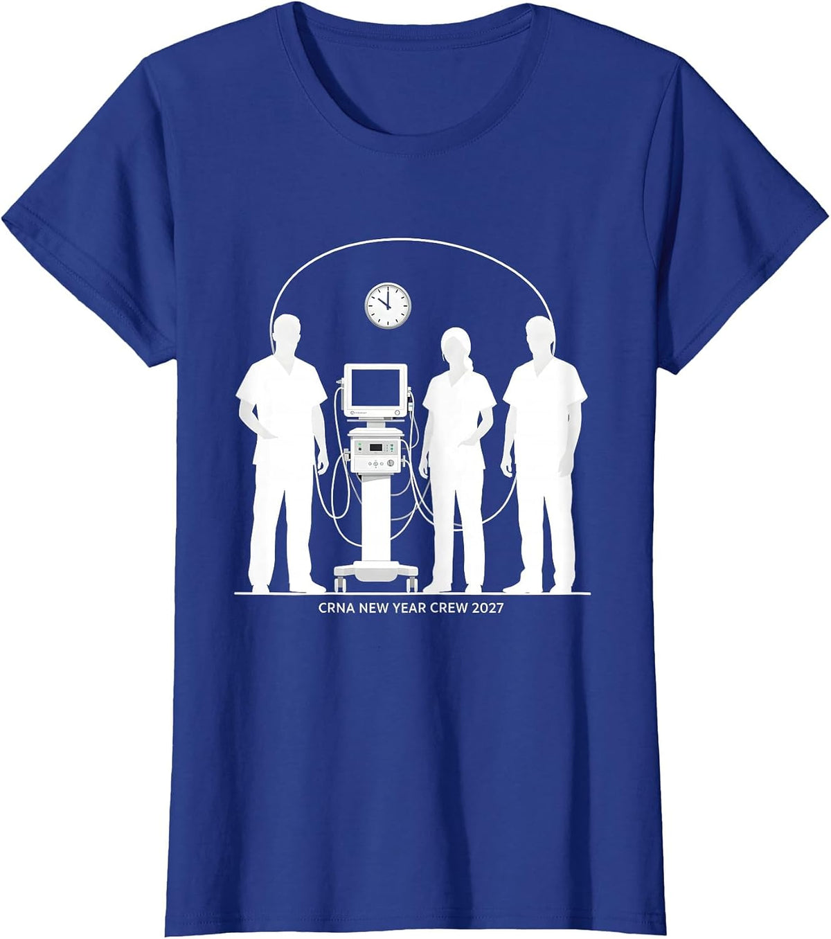 Women's CRNA New Year Crew 2027 Silhouetted Nurse Crew New Years Eve T-Shirt - Royal Blue