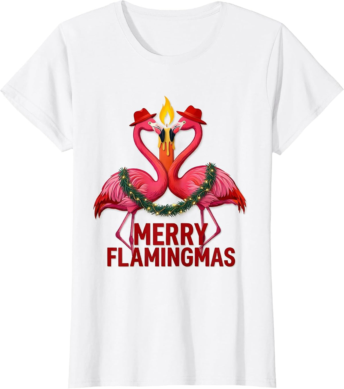 Merry Flamingmas Pink Flamingo Christmas Pun Holiday Pajamas T-Shirt - White