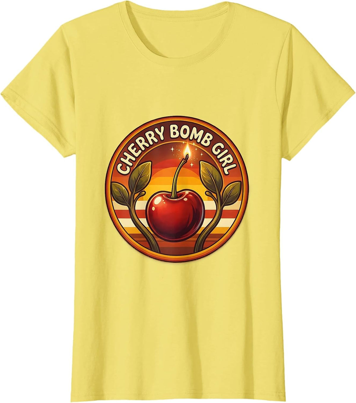 Cherry Bomb Girl Bold Graphic Design T-Shirt - Lemon Yellow