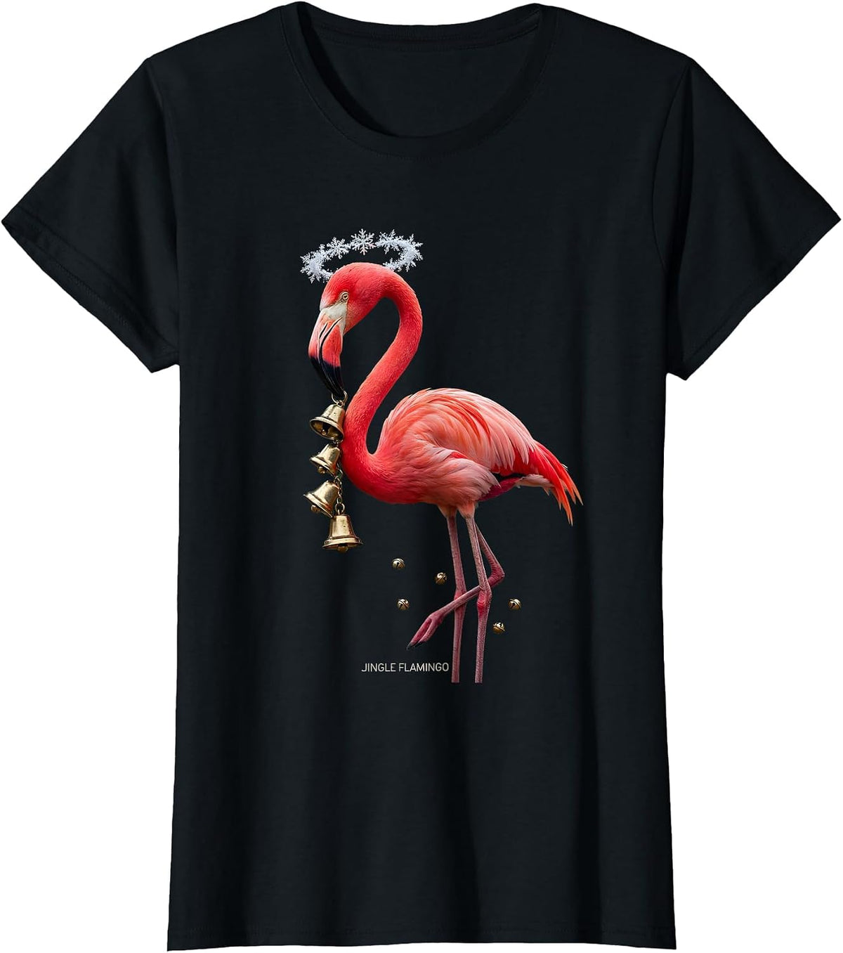 Jingle Flamingo Funny Pink Flamingo Tropical Christmas Humor T-Shirt - Black