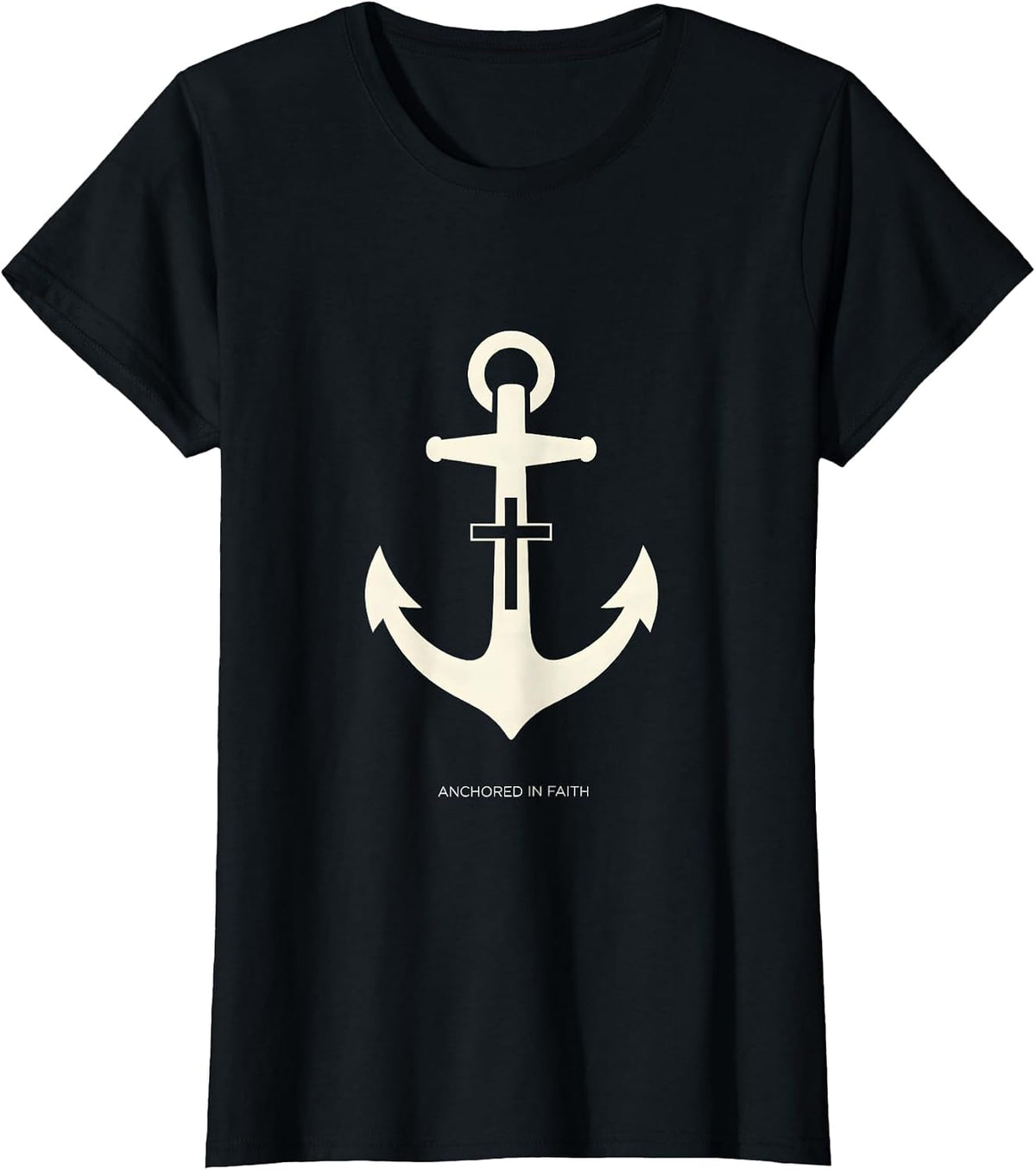 Women's Anchored in Faith Faith Over Fear Design T-Shirt - Black