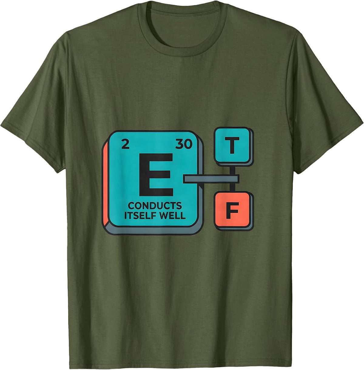 Men's Conducts Itself Well Funny Science Chemistry Pun Humor T-Shirt - Olive Green