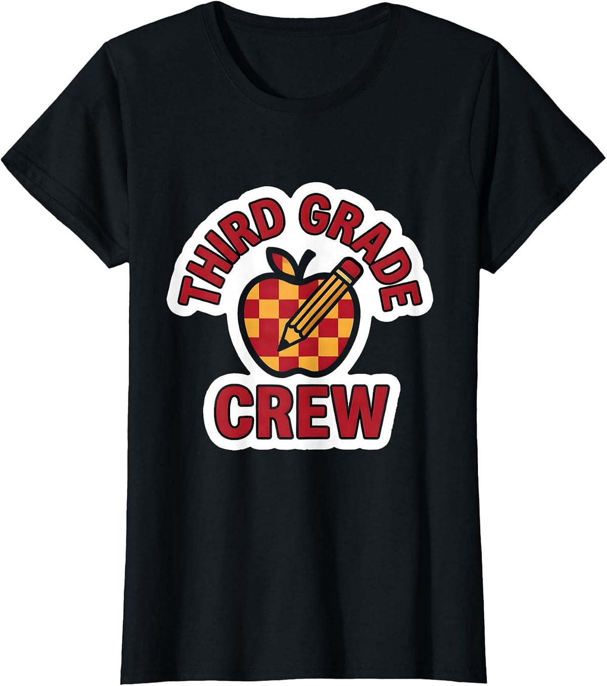 Third Grade Crew Cute Teacher Pencil Apple Back To School T-Shirt - Black