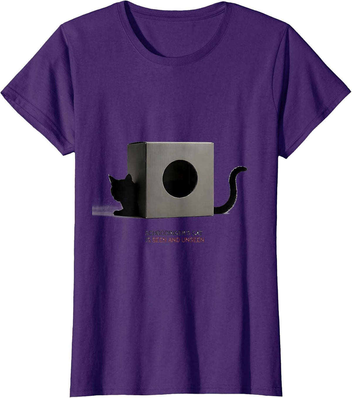 Women's Schrödinger's Cat Is Seen And Unseen Funny Physics Humor T-Shirt - Purple