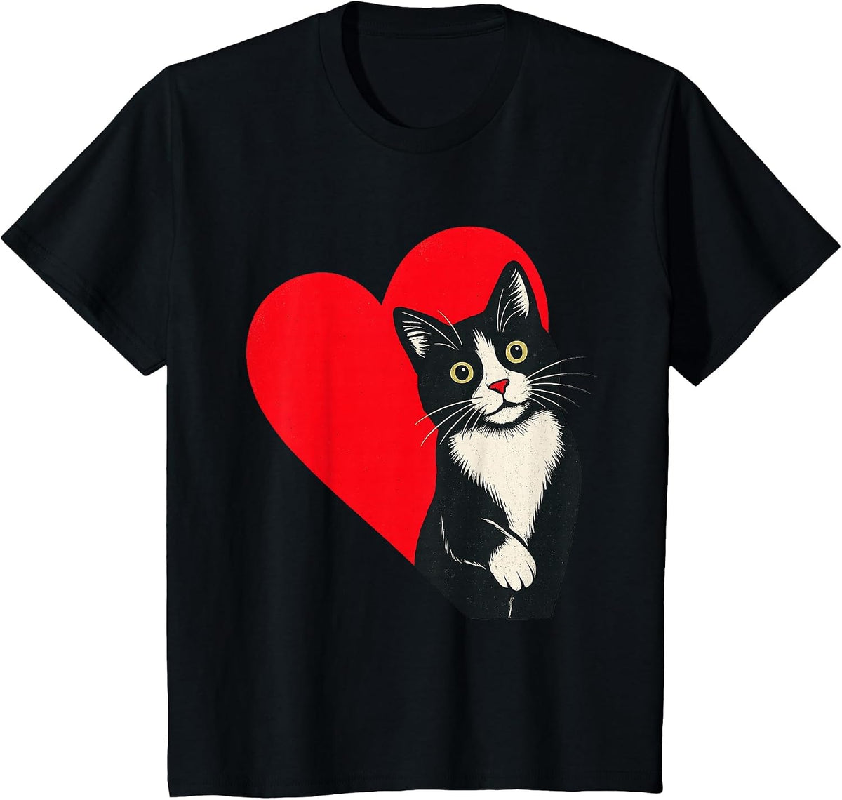 Tuxedo Cat Valentine Heart for Kitten and Animal Lovers T-Shirt - Black