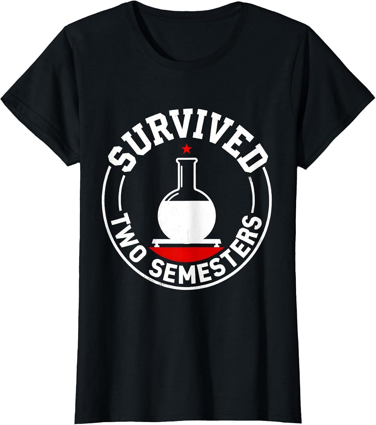 Women's Survived Two Semesters Brutalist Chemistry Pun Science T-Shirt - Black