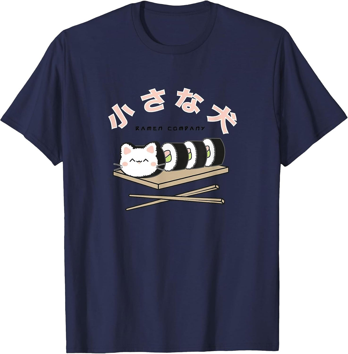 The Original Ramen Kawaii Cute Sushi Roll Cat Illustration T-Shirt - Navy Blue
