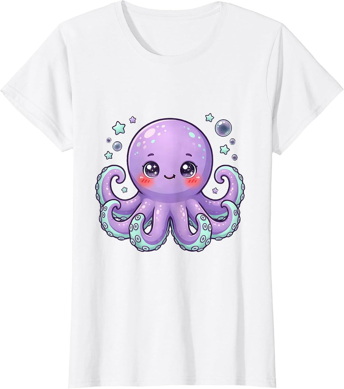 Glowing Octopus Deep Dark Ocean Illustration T-Shirt - White