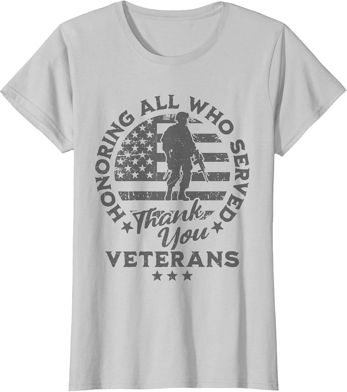 Honoring All Who Served Thank You Veterans Day American Flag T-Shirt - Silver Grey