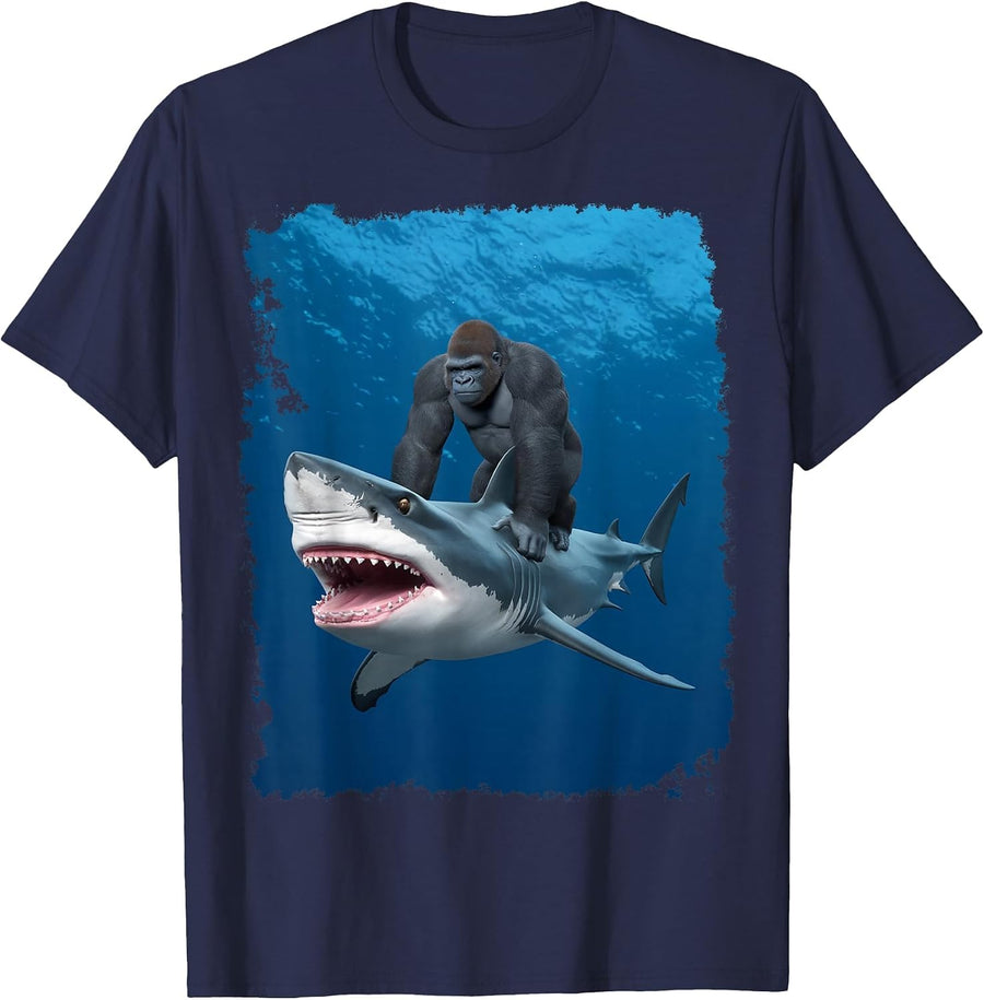 Funny Meme I Love Shark I Love Gorilla Weird T-Shirt - Navy Blue