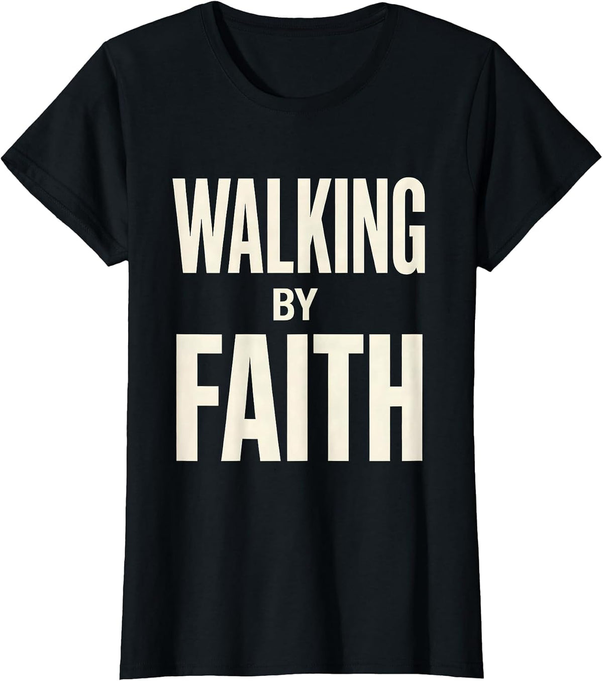 Women's Walking by Faith Over Fear Inspirational Design T-Shirt - Black