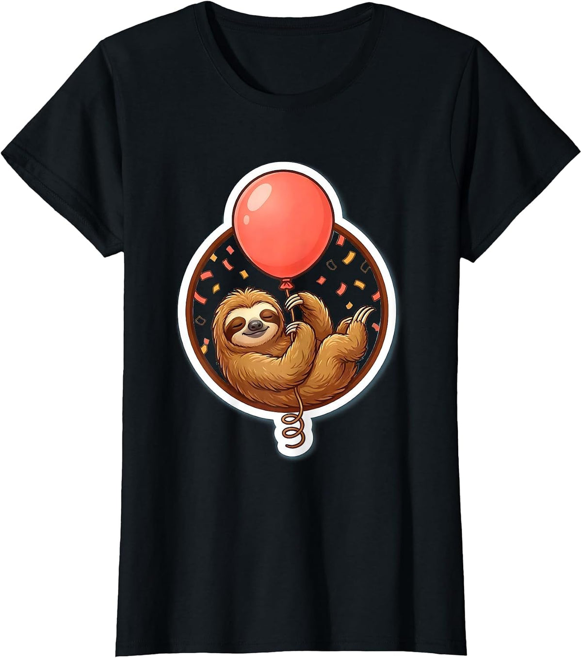 Sloth Birthday Balloon Hanging Cute Funny Gift T-Shirt - Black