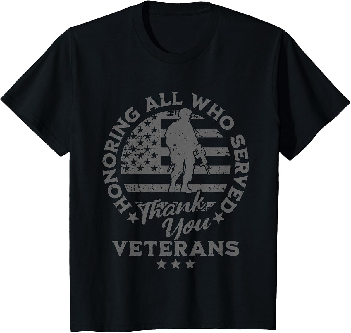 Honoring All Who Served Thank You Veterans Day American Flag T-Shirt - Black