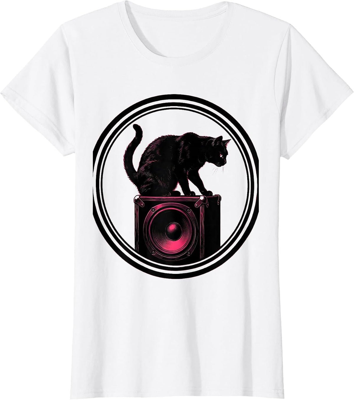 Black Cat Rock Speaker Cabinet Graphic Tee T-Shirt - White