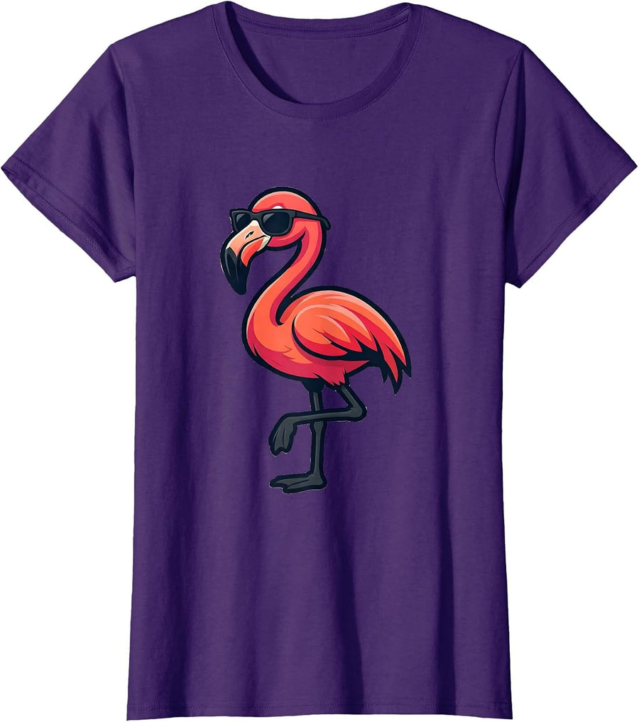 Flamingo Mascot Cool Novelty Bird Lover Gift T-Shirt, Women, Purple, Large - As Pictured