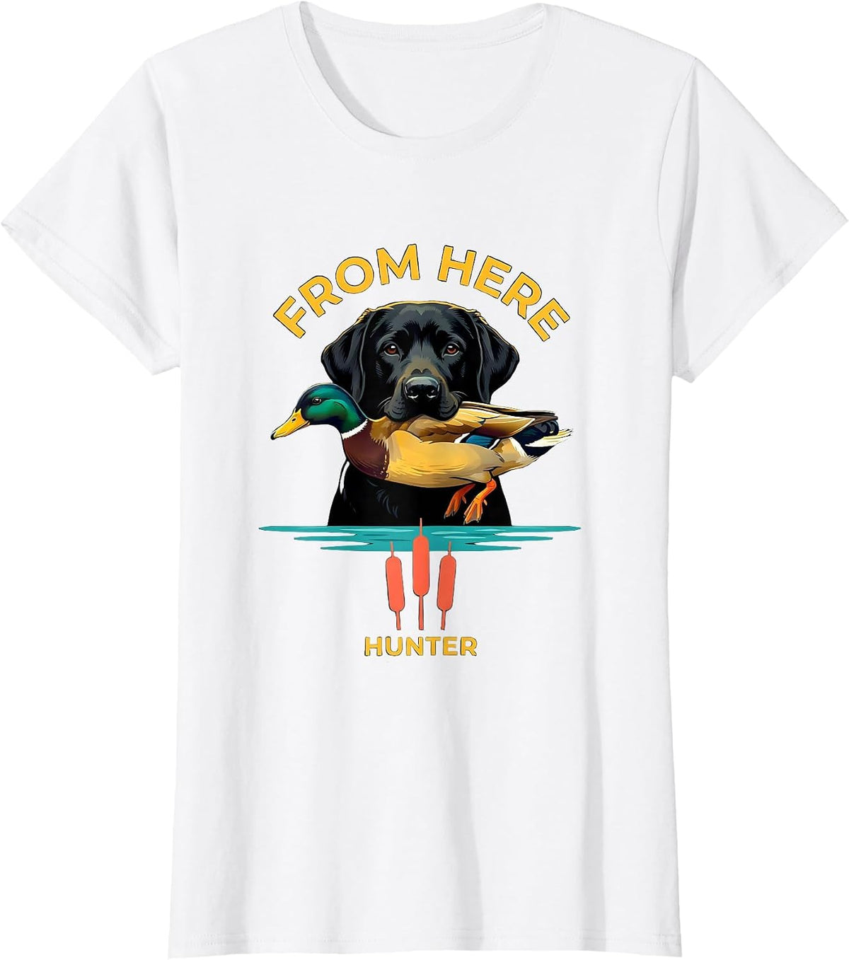 Women's From Here Hunter Flat Vector Labrador Retriever Hunting Dog T-Shirt - White