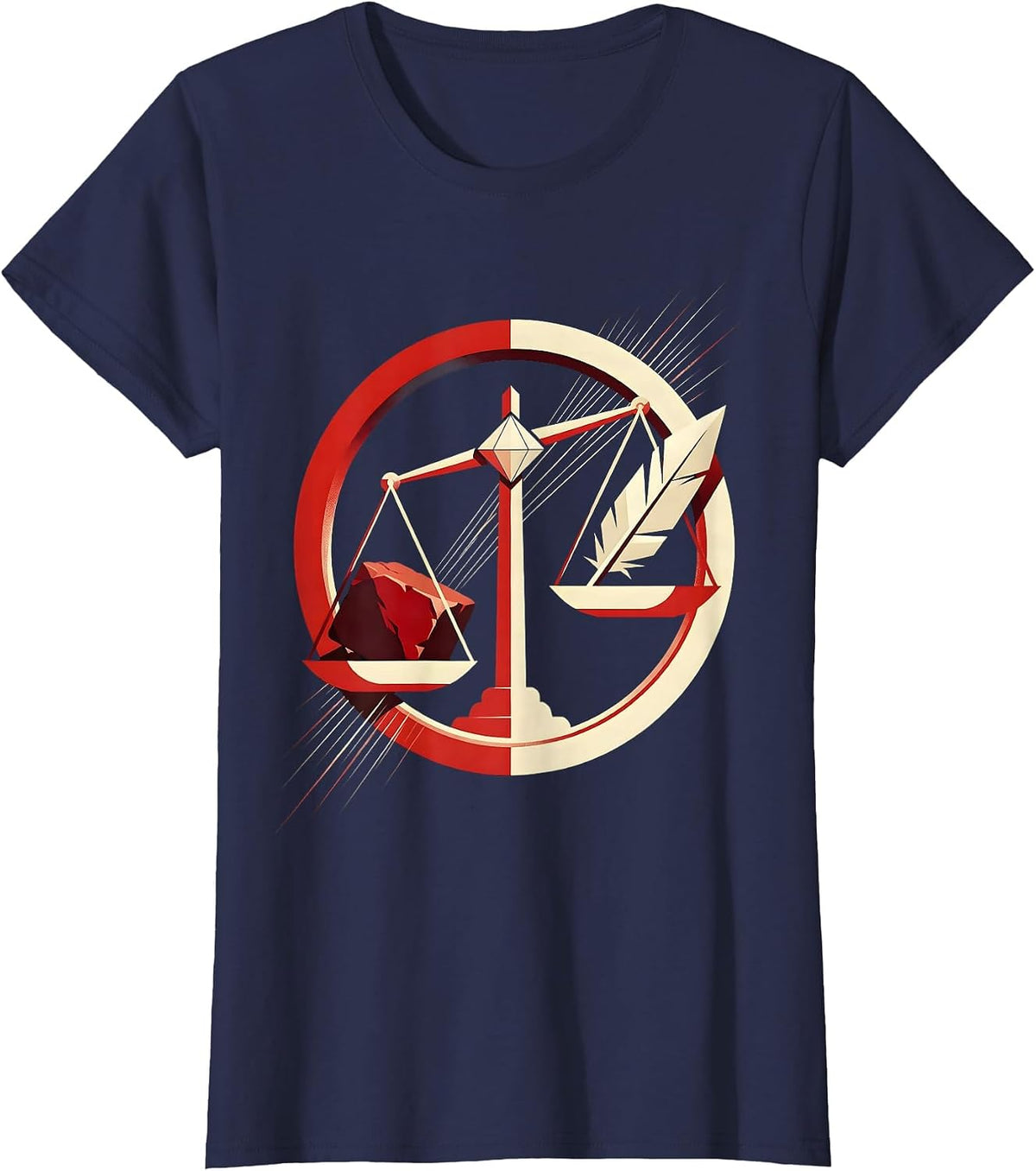 Women's Facts Over Feelings Balance Scale Graphic T-Shirt - Navy Blue