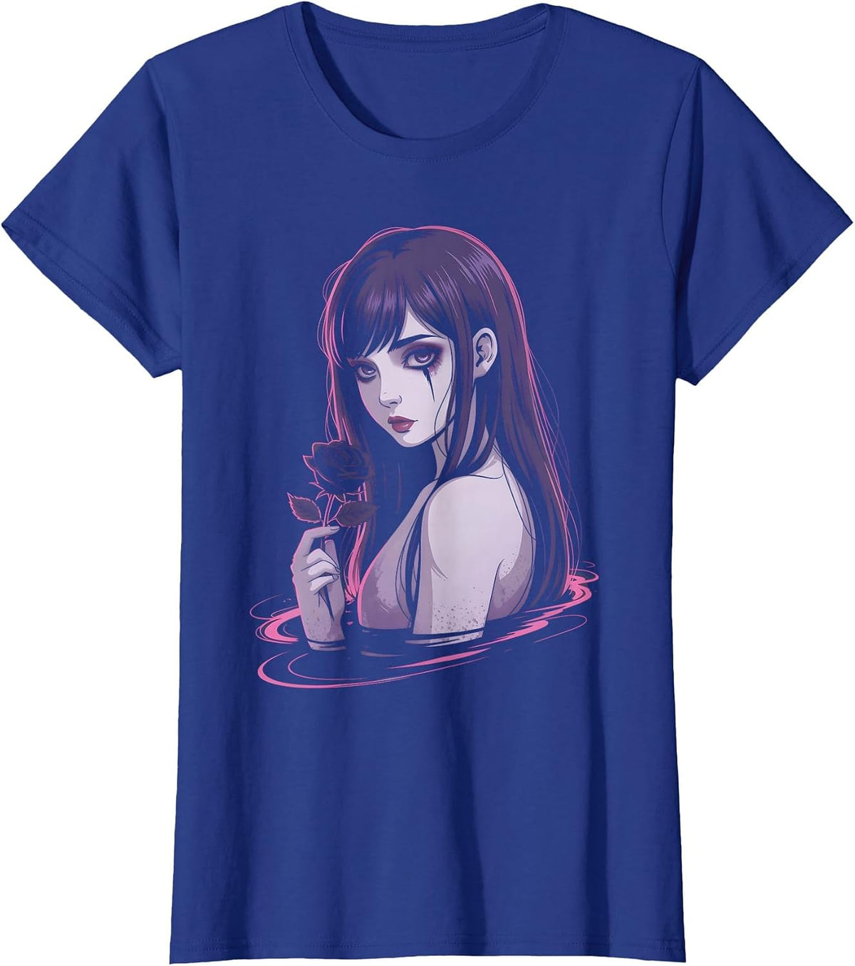 Horror Anime Manga Japanese Creepy Kawaii Goth Grunge Waifu T-Shirt - Royal Blue