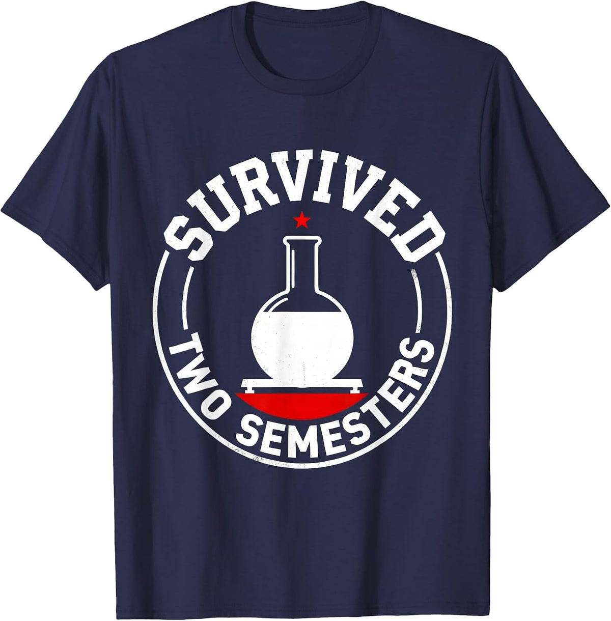 Men's Survived Two Semesters Brutalist Chemistry Pun Science T-Shirt - Navy Blue