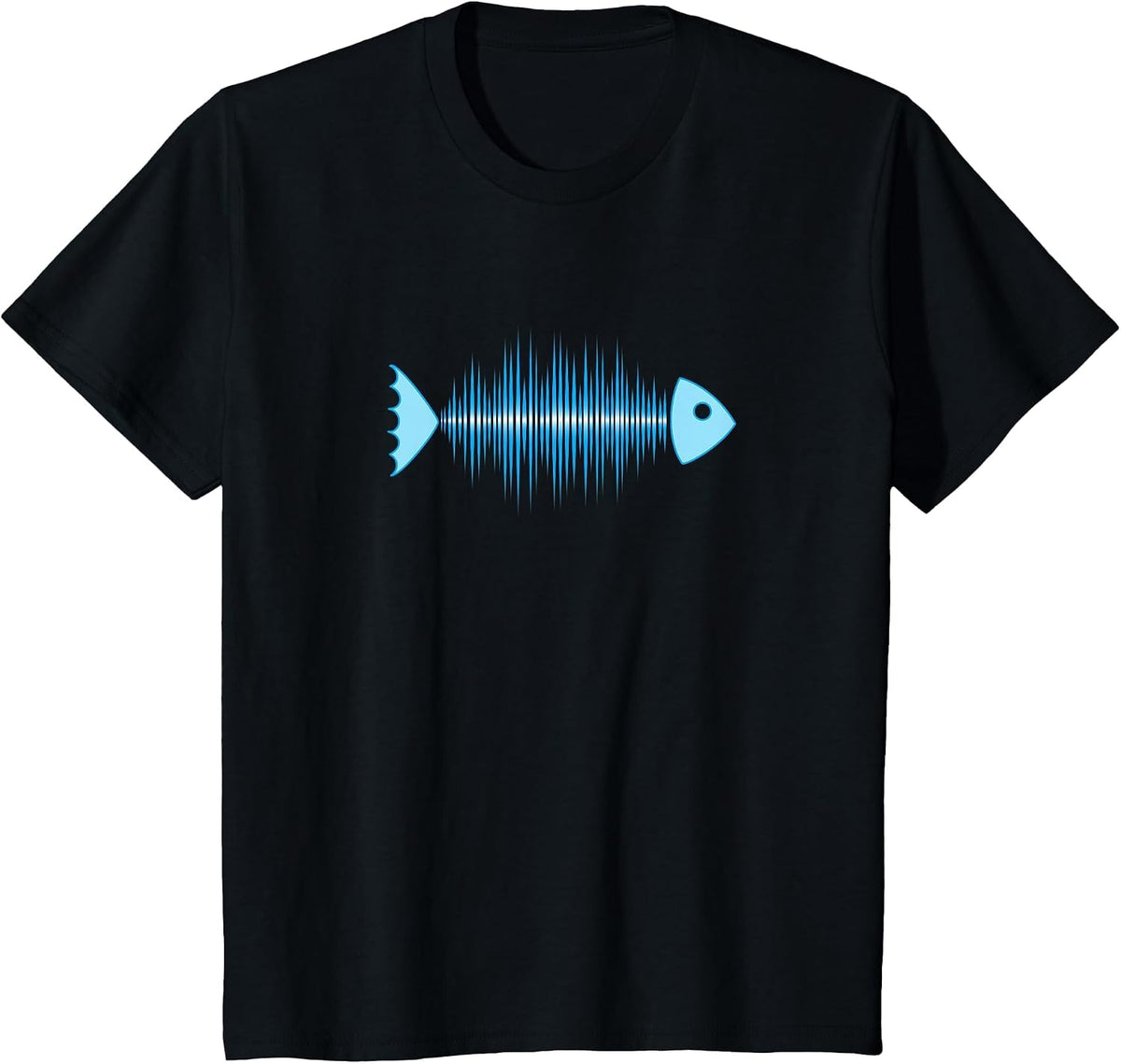 Fish Radiated Music Symbol Sound Frequency Pulse Herringbone T-Shirt - Black