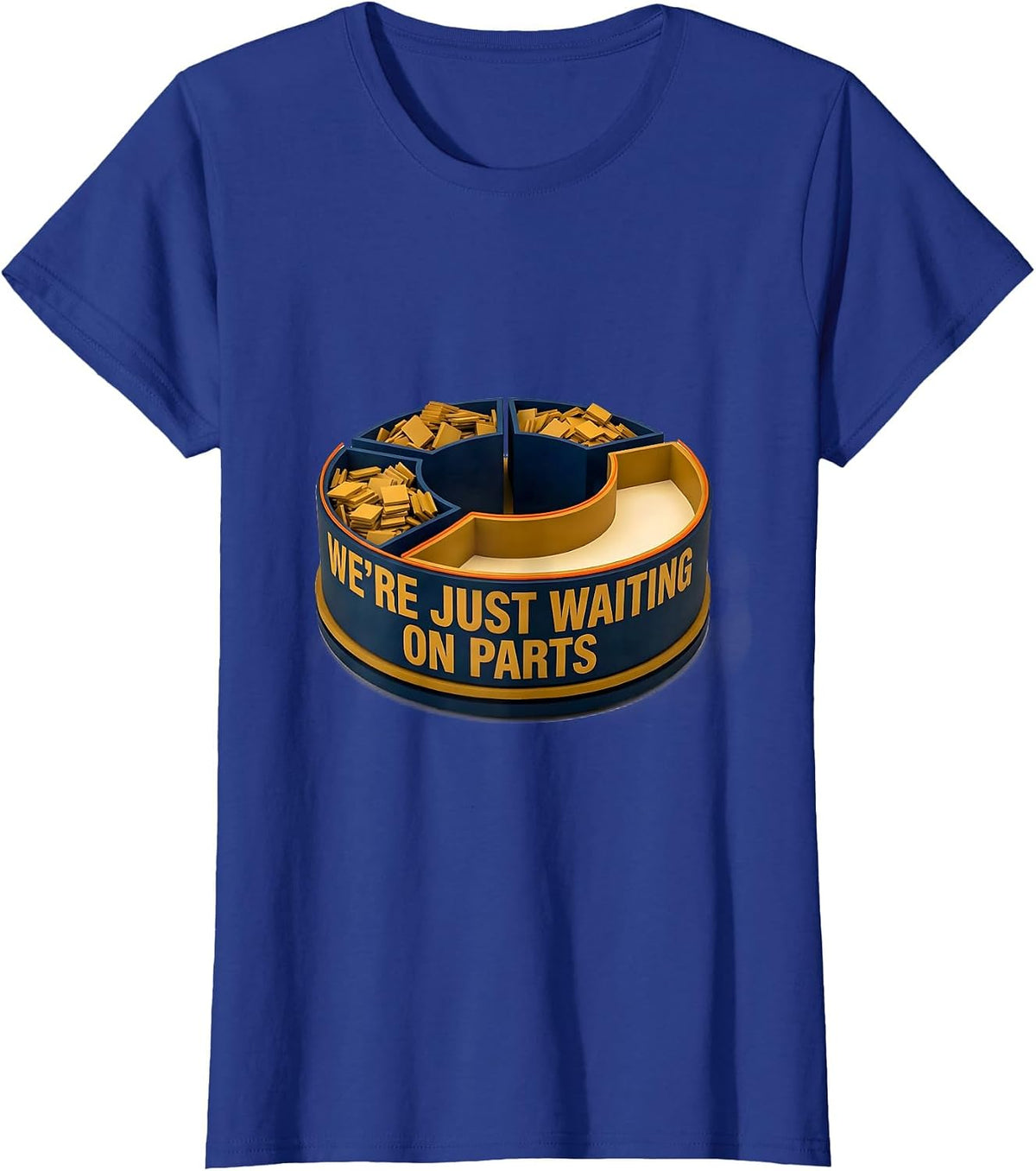 Women's We're Just Waiting On Parts Funny Skeleton Mechanic Auto T-Shirt - Royal Blue