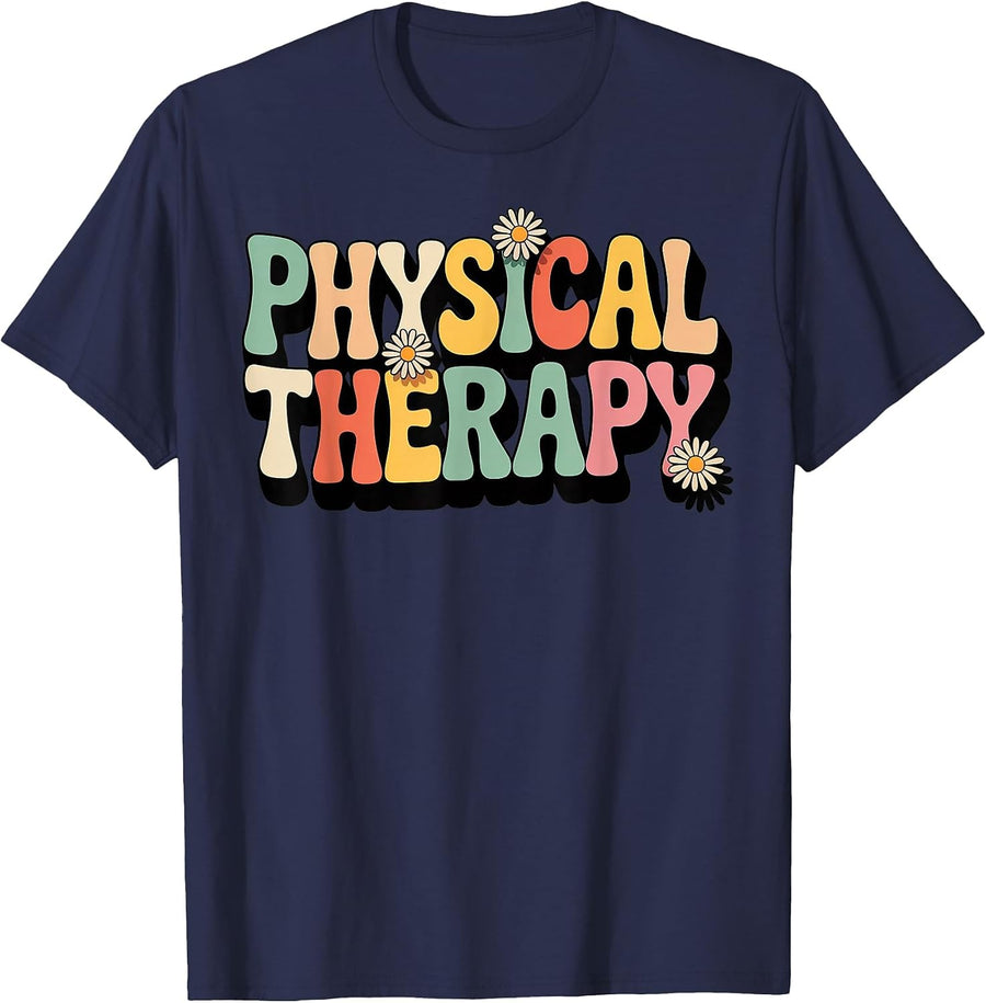 Physical Therapy Flower Patterns LMT PT Physical Therapist T-Shirt - Navy Blue