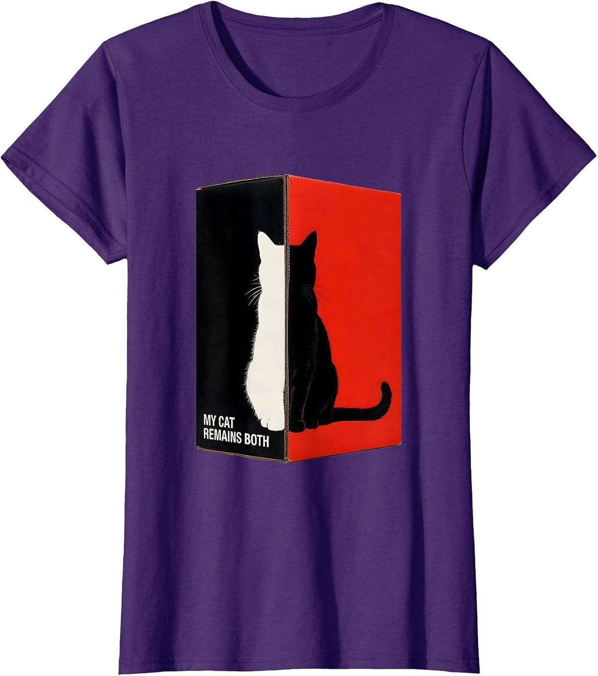 Women's My Cat Remains Both Funny Science Cat Owner Quantum Physics T-Shirt - Purple