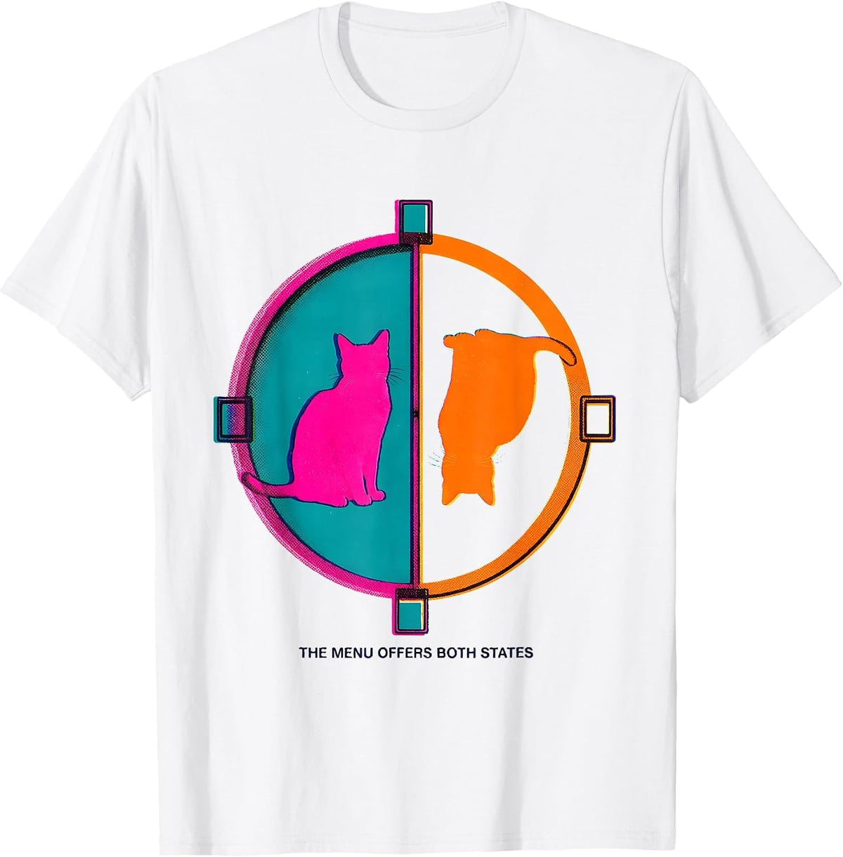 Men's The Menu Offers Both States Risograph Physics Nerd Cat Lover T-Shirt - White
