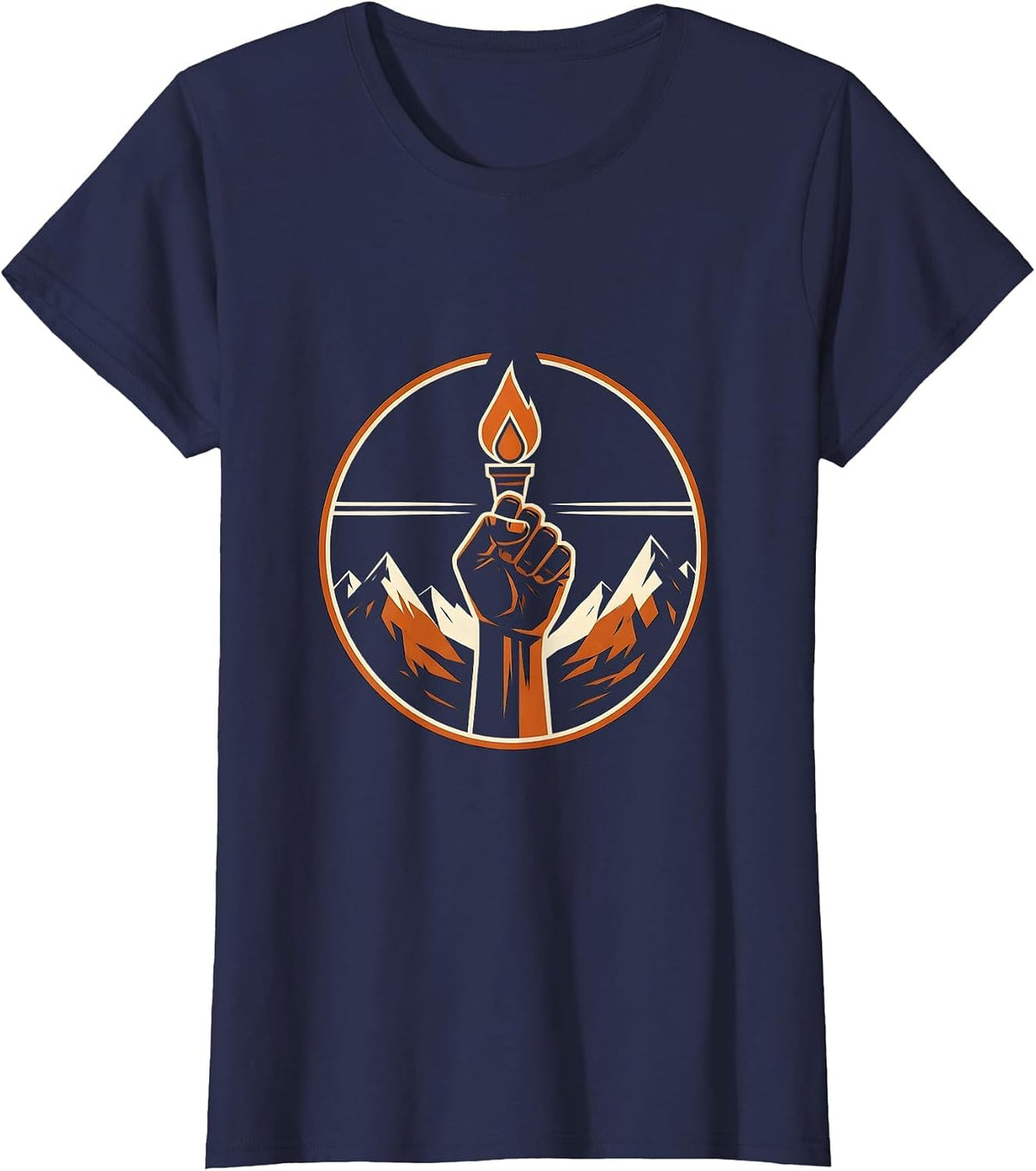 Women's Faith Over Fear Raised Fist Torch Graphic T-Shirt - Navy Blue