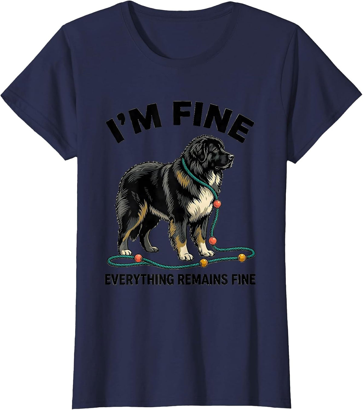 Women's I'm Fine Everything Remains Fine Great Pyrenees Christmas T-Shirt - Navy Blue