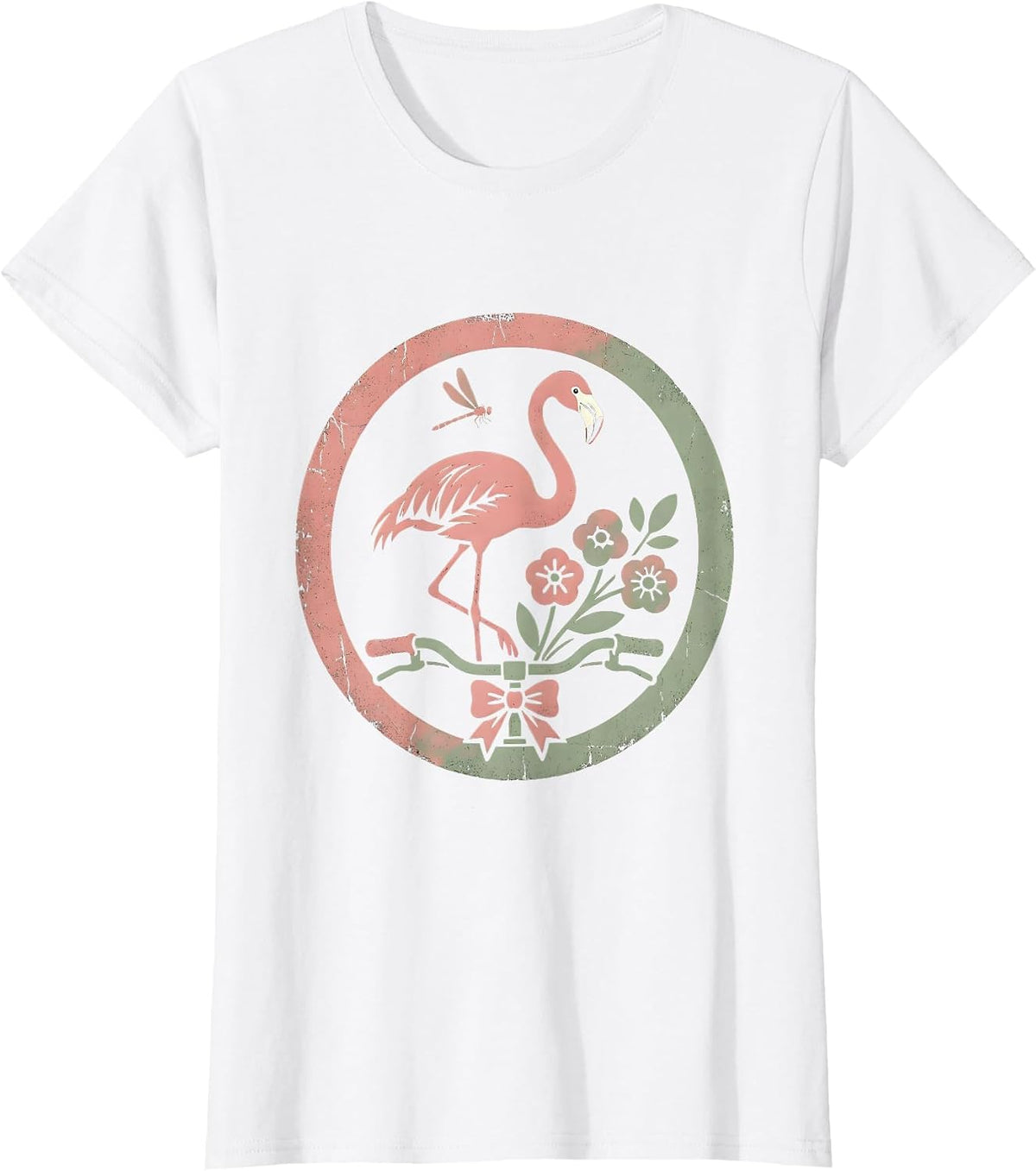 Flamingo on Vintage Bicycle Graphic Tee T-Shirt - White