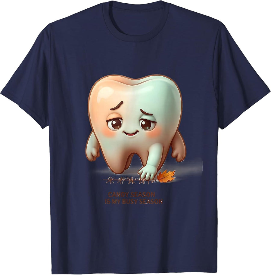 Candy Season Is My Busy Season Cute Kawaii Dental Hygienist T-Shirt - Navy Blue