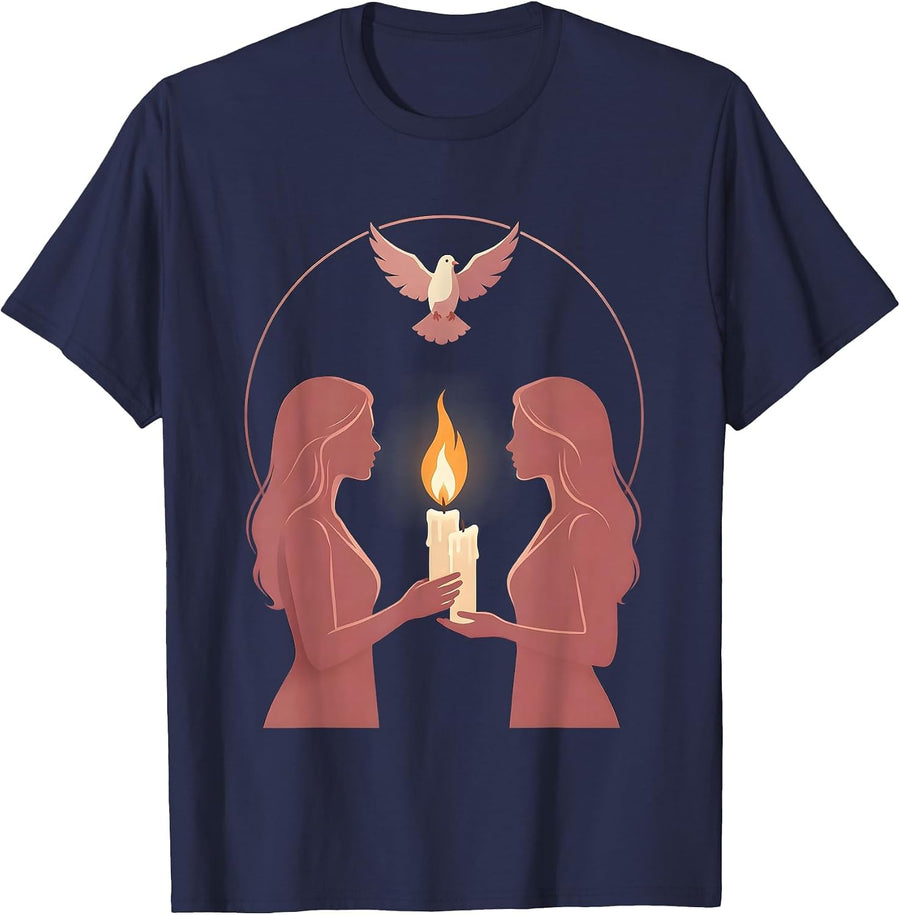 Candle Lighting Kindness Illustration Design T-Shirt - Navy Blue