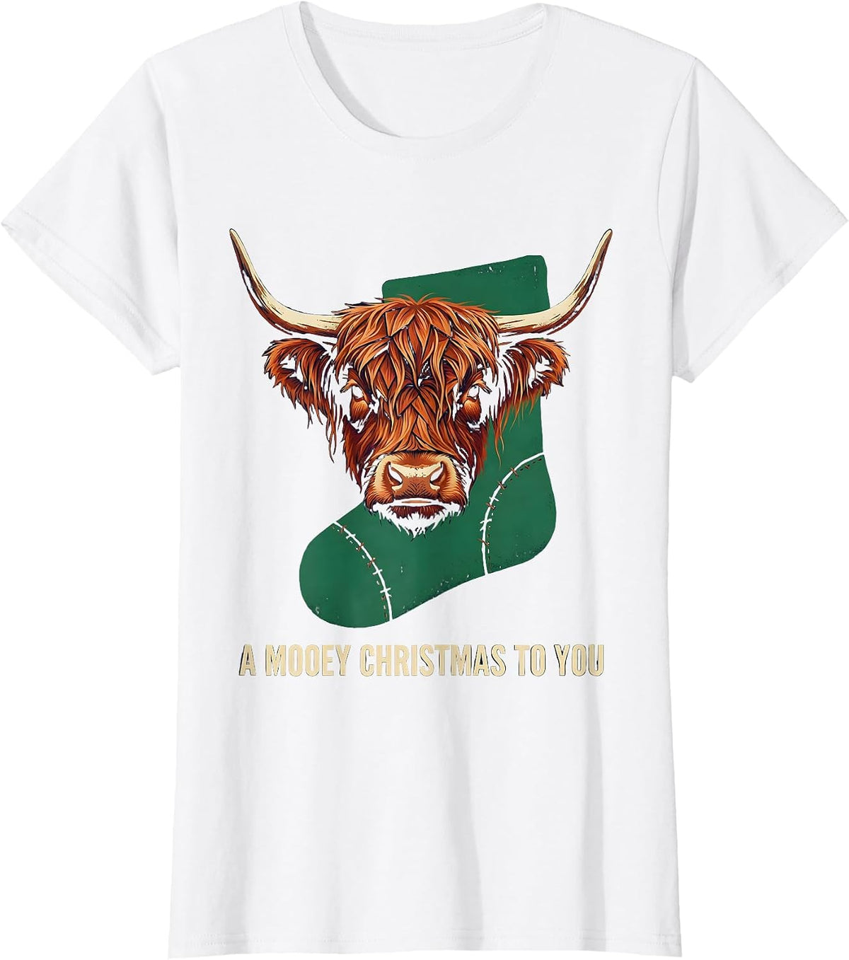 A Mooey Christmas To You Funny Highland Cow Farm Animal T-Shirt - White