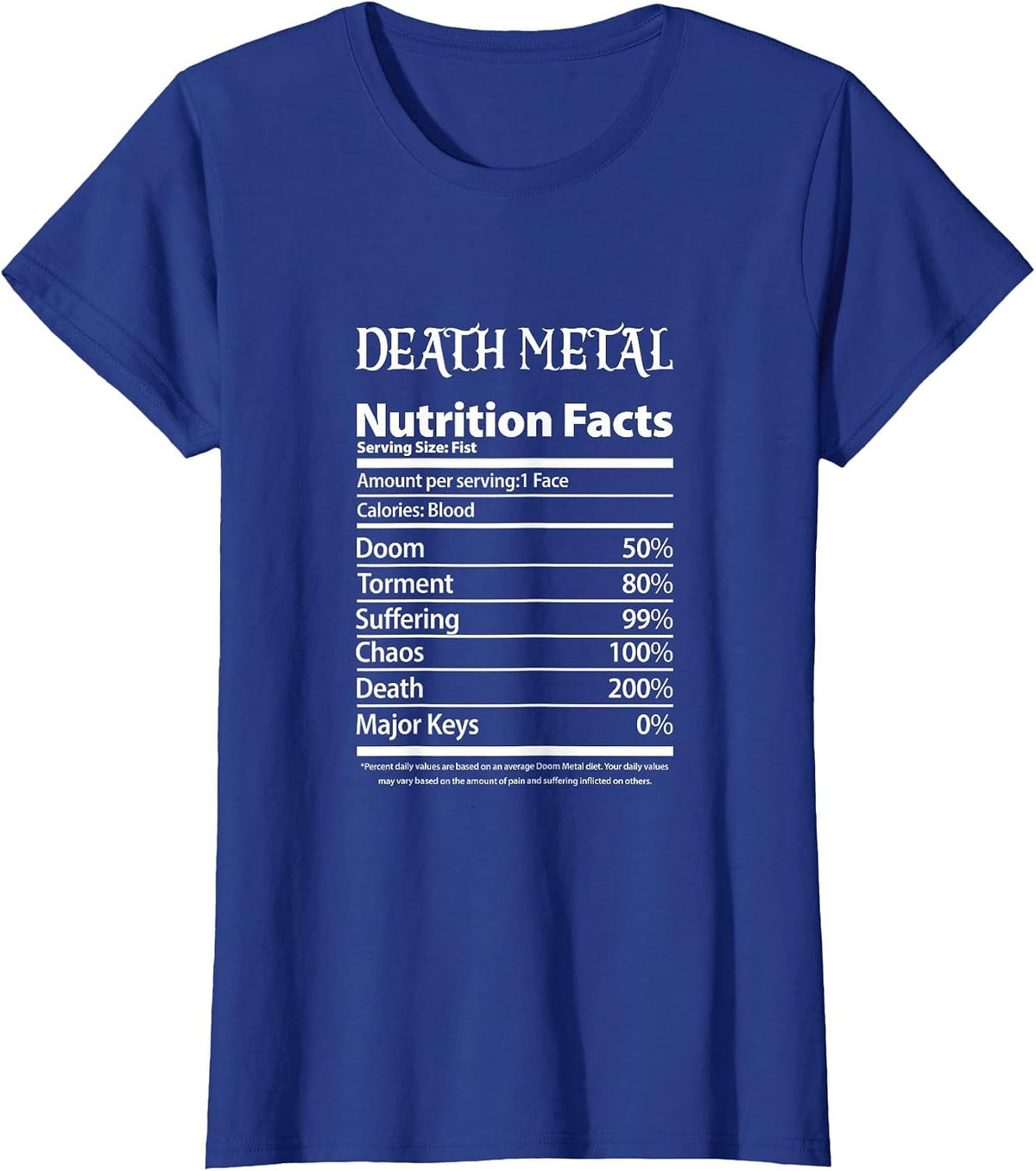 Death Metal Nutrition Facts Rock Music Band T-Shirt - Royal Blue