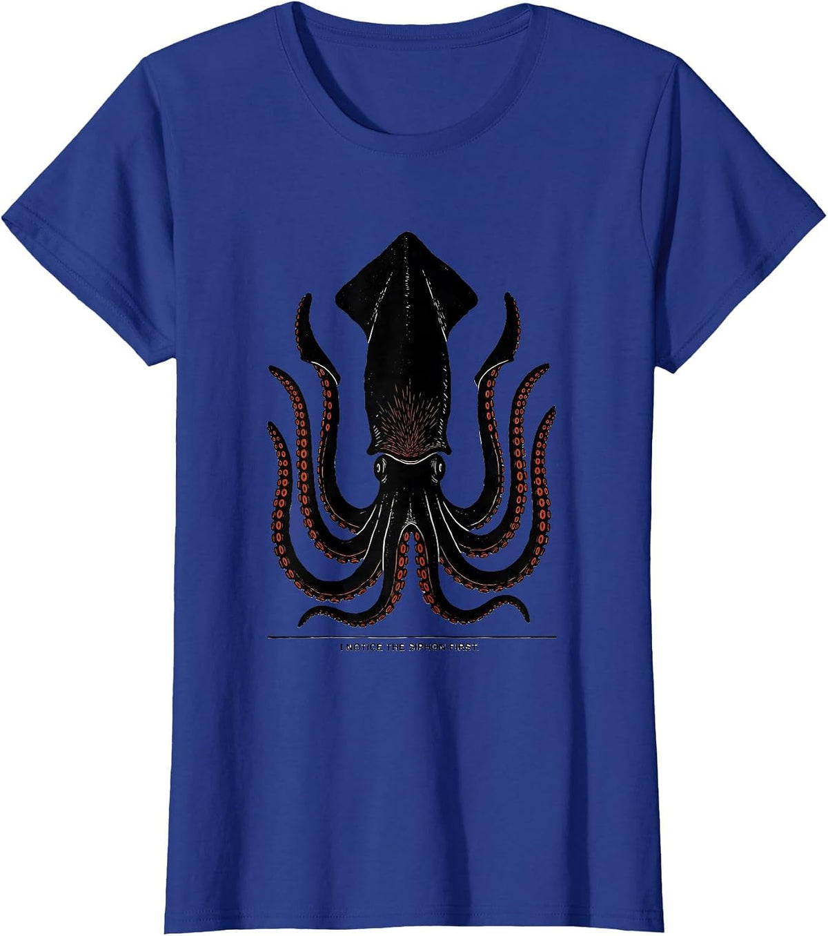Women's I Notice The Siphon First Linocut Octopus Lover Gift T-Shirt - Royal Blue