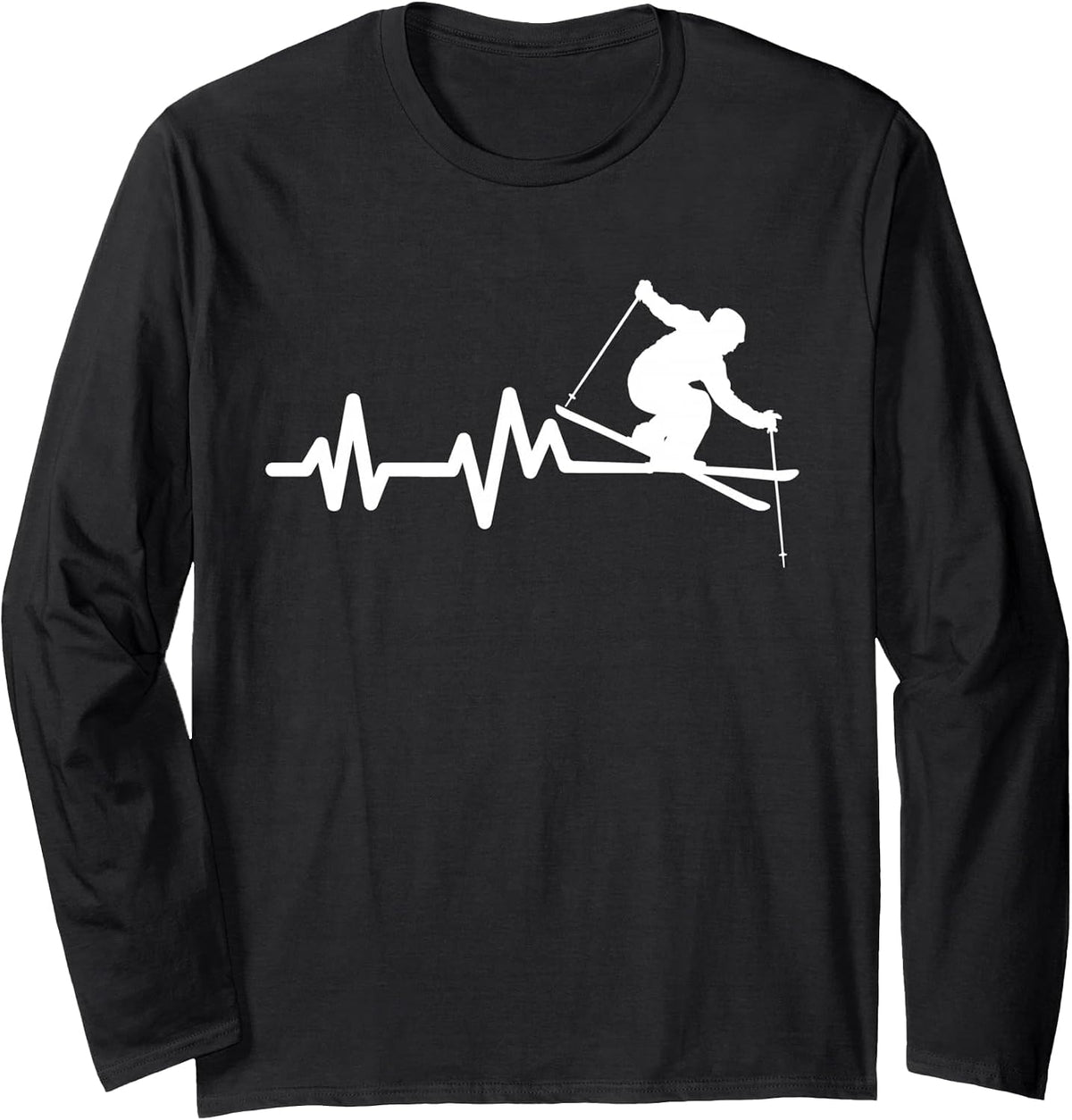 Ski Heartbeat Skiing Skier Long Sleeve T-Shirt - Adult Unisex Black