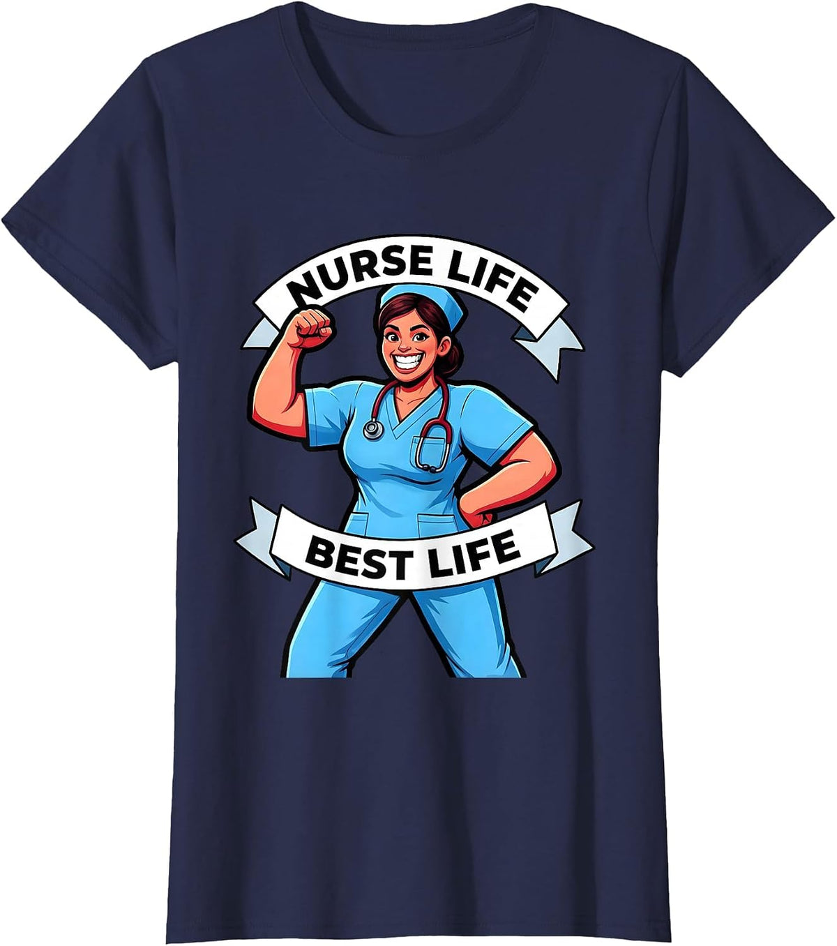 Women's Nurse Life Best Life Labor Day Medical Worker Design T-Shirt - Navy Blue